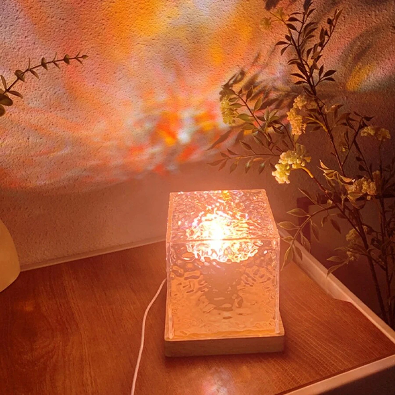 Ultimate Relaxing Atmosphere Rotating Flame Night Light Bedside Ambiance Ripple Projector Bedroom Decor Beauty