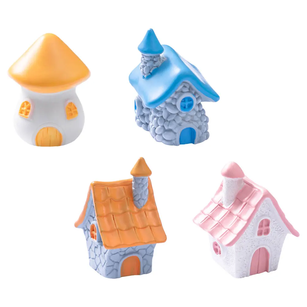 

4 Pcs Mini Landscape Ornaments Stone House Statue Resin Garden Decor Bonsai Arrangement Tiny Fairy HouseVintage Sculpture