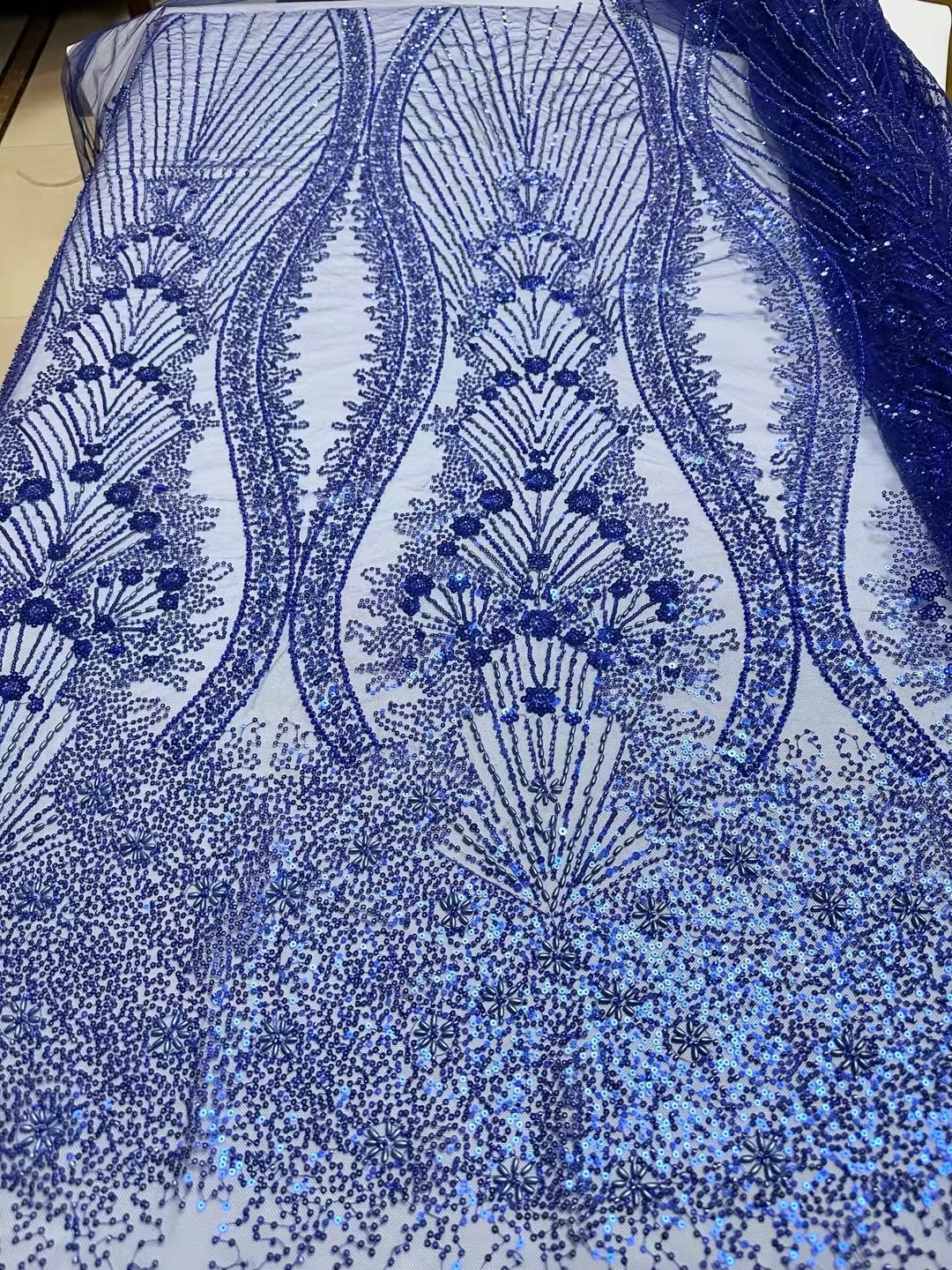 2024 5Yards Latest High Quality DelicateElegant Embroidery Tulle Sequin Lace With Stones Fabric for Party Evening Dress NN5268_R