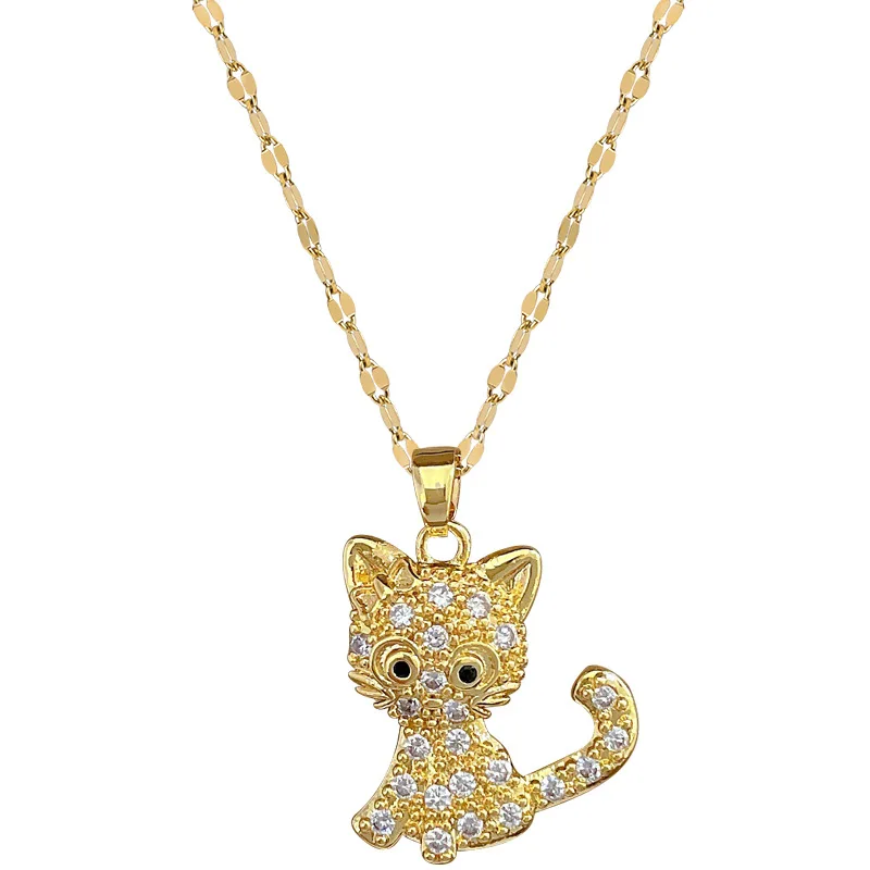 Stylish and Charming Micro-paved White Kitten Necklace, Classic, Cute and Gorgeous, Versatile Stainless Steel Pendant