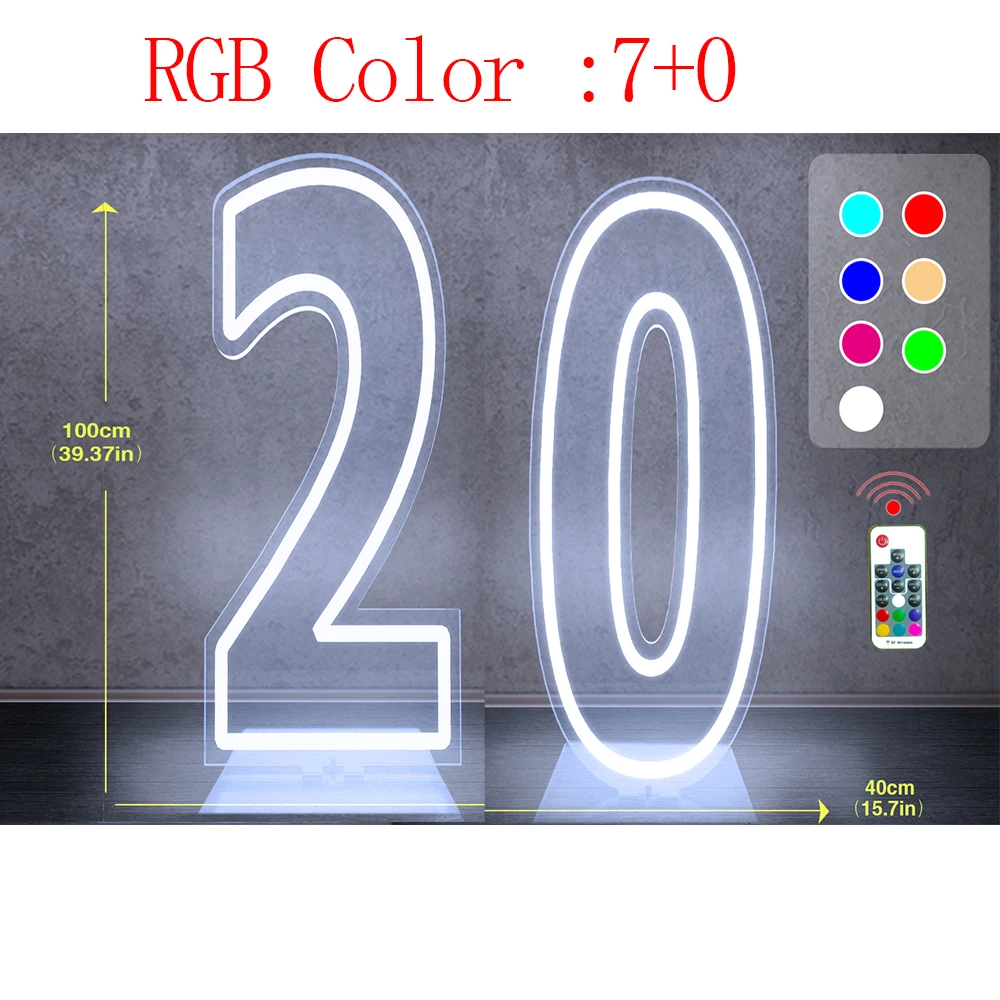100 cm Groot Formaat Dual Digit Neon Sign Acryl Digitale Licht voor Sweet 10 16 18 21 Verjaardagsfeestje decoratie