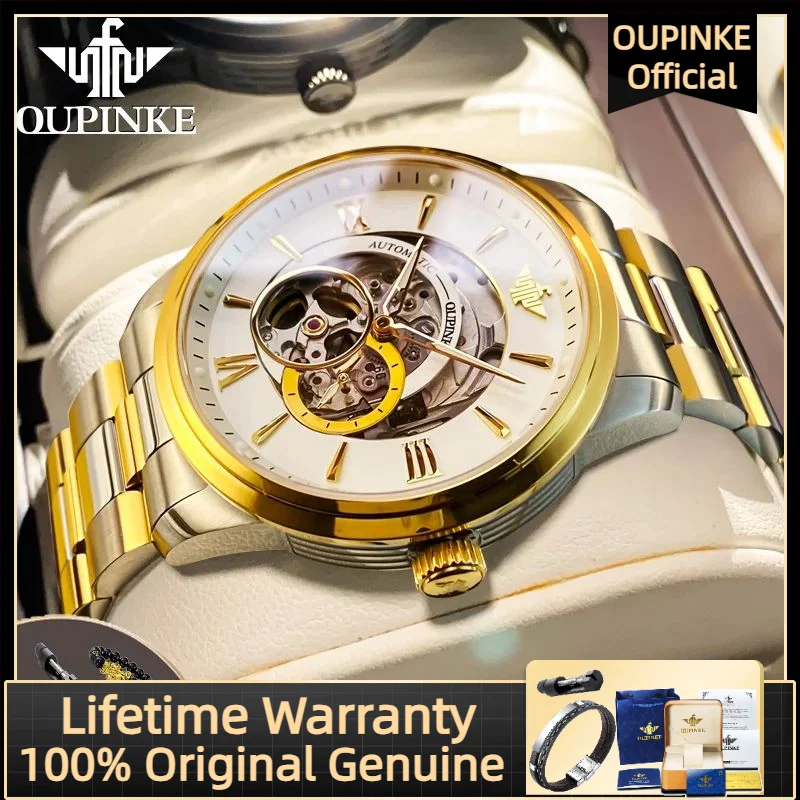 ساعة OUPINKE الأوتوماتيكية ، ساعة رجالية مقاومة للماء ، مرآة ياقوتية مستوردة ، فاخرة ، هيكل عظمي ، آلات
