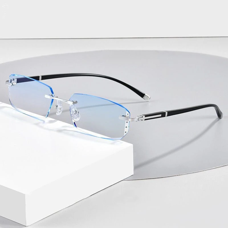 Randlose Anti-Blaulicht-Lesebrille für Männer und Frauen, Strassbesetzte Blaulichtfilter-Brille, Optische Gläser, Lesebrille – Detail 10