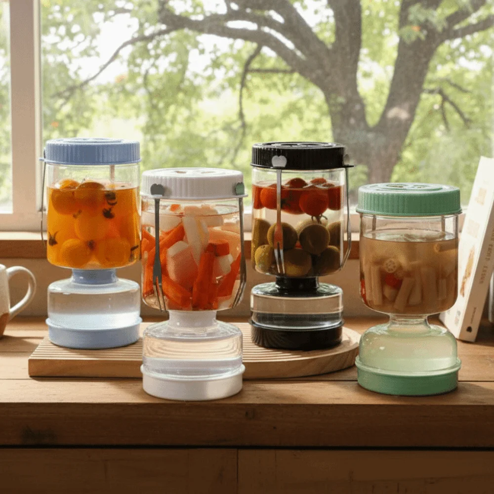 Hourglass Shape Glass Pickles Jar Perforated Explosion-proof Pickle Olive Container Leakproof Transparent