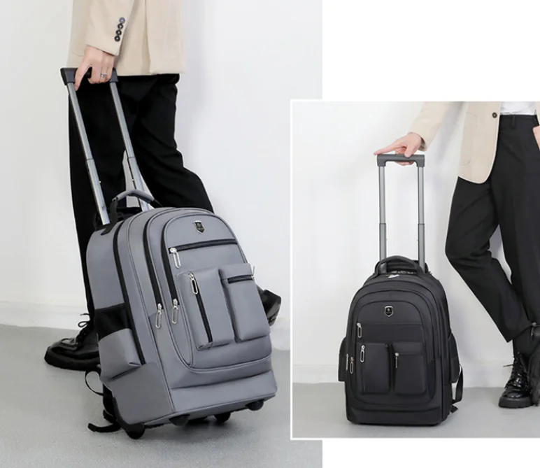 Large Capacity Travel Backpack With Wheels Hidden Pull Rod Waterproof Carry On Luggage Weekend Travel Bag For Men Business Trip