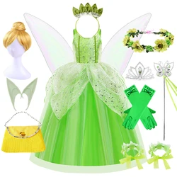 TinkerBell Girl Princess Dress for Girls Costume Kids Cosplay Green Flower Fairy Dress Tinker Carnival Party Clothing