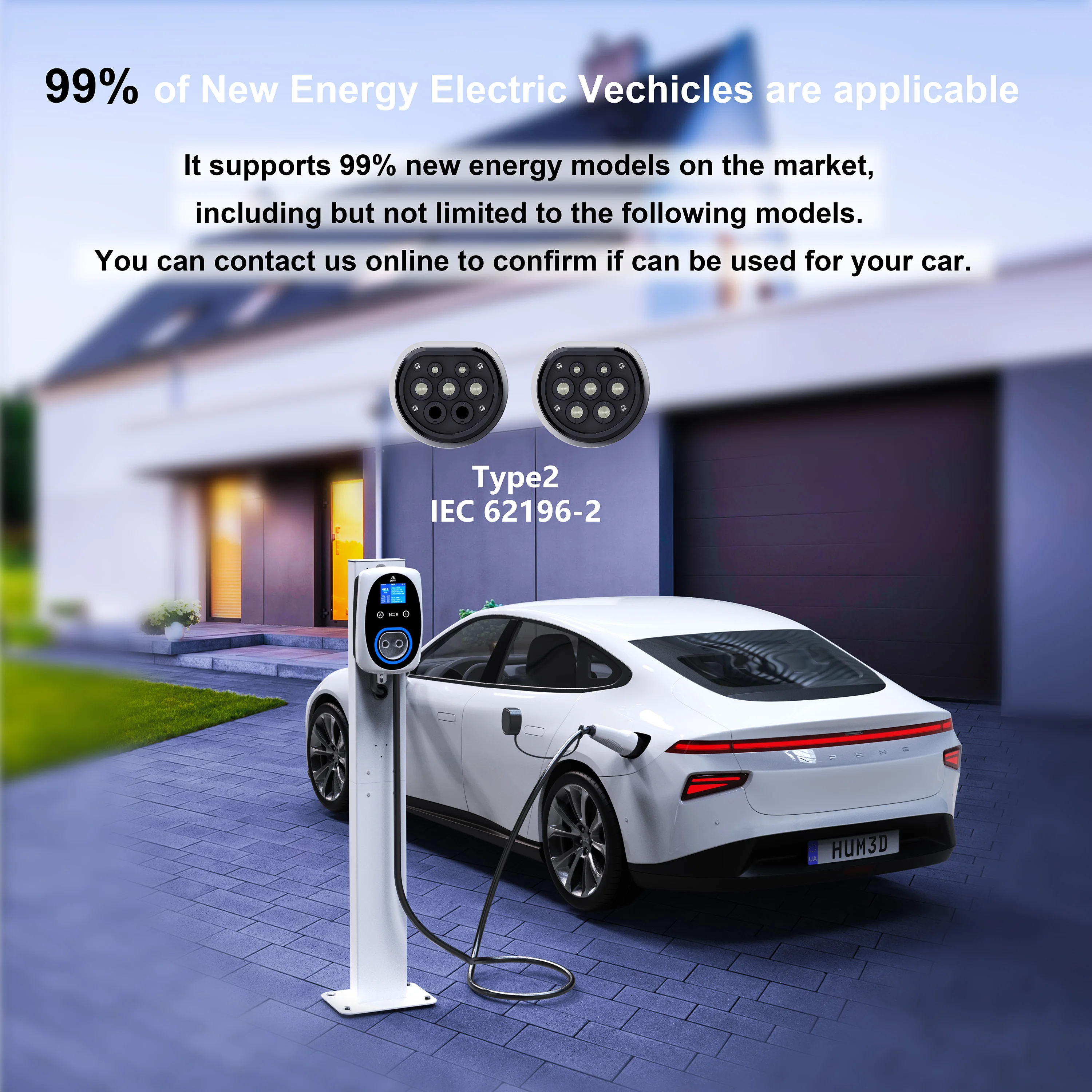 GWUYU EV cargador 32A 7.6KW cargador de coche para vehículo eléctrico EVSE Wallbox 11KW 22KW trifásico Type2 Cable IEC62196-2 enchufe Control de aplicación