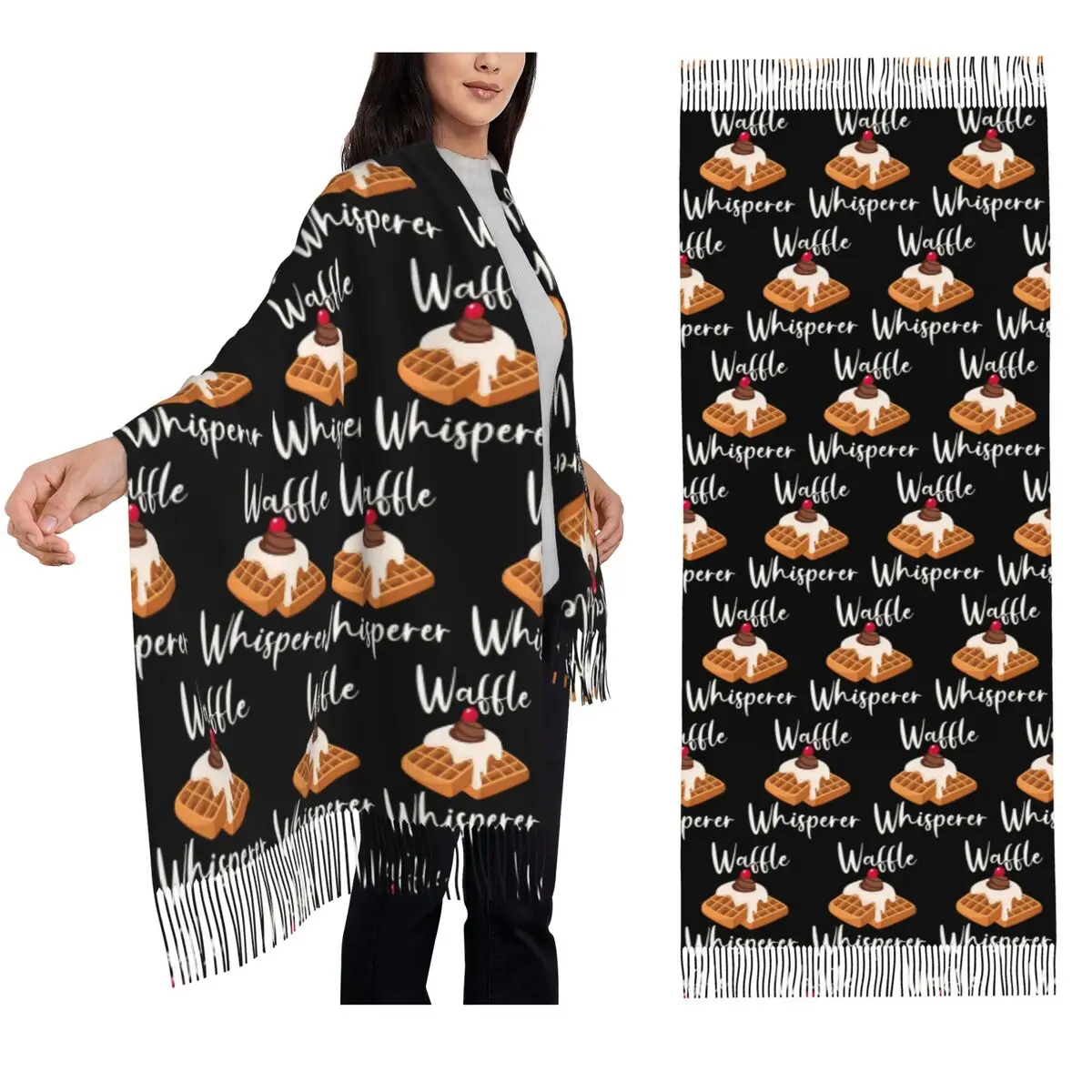 

Вафельный шарф с кисточками, женские мягкие теплые шали и накидки, длинная осенне-зимняя шаль