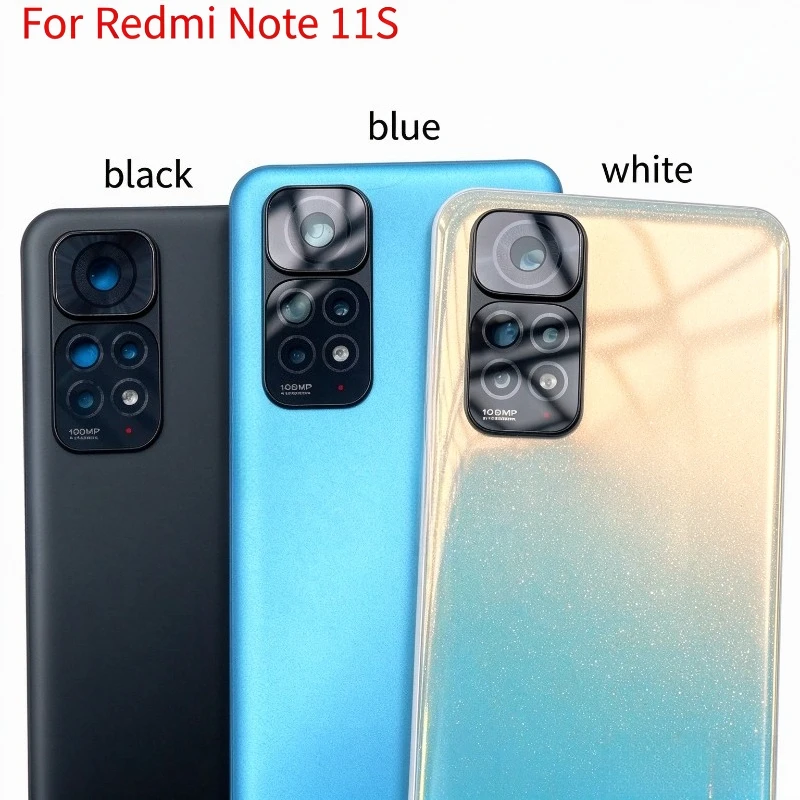 A+ For Xiaomi Redmi Note 11S 2201117SG, 2201117SI Battery Cover Rear Housing Door Panel Back Cover Case + Camera Lens