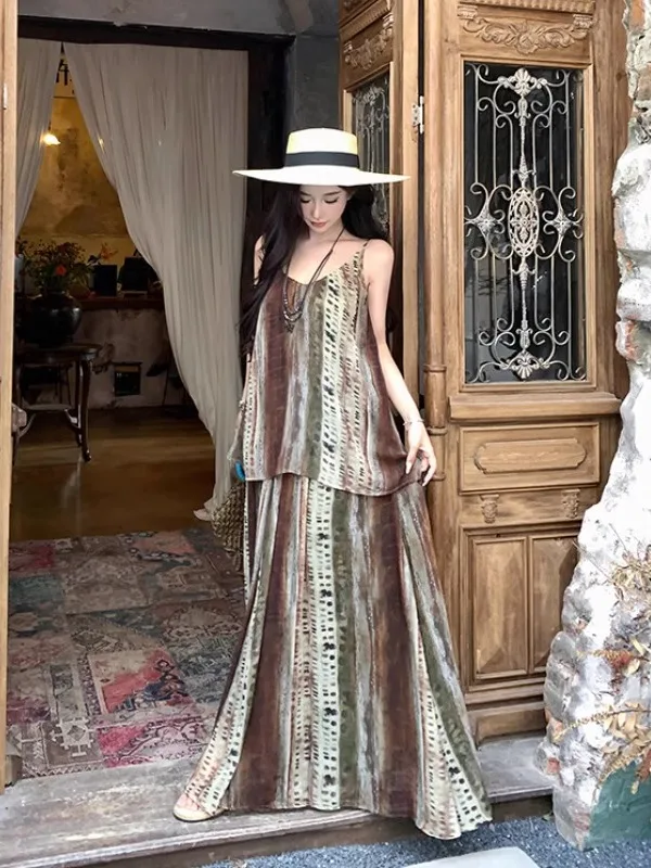 

n Print Loose Feeling Set Desert Ethnic Wave West Asia Dr Yunnan Vaion Sle Retro Print Loose Fit Outfit