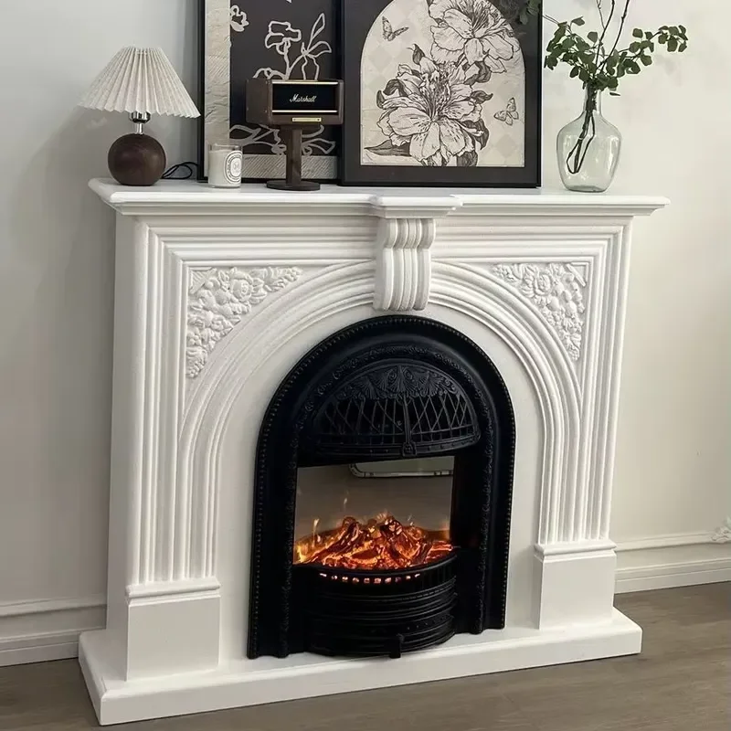 French Retro Electric Freestanding Fireplace with Multicolor Flames Remote Control Energy-Efficient for Home & Hotel Use