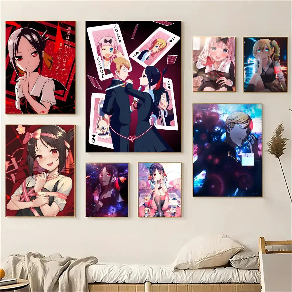 Cartoon Kaguya Sama Love Is War Poster Self-adhesive Decal Living Room Bedroom Party Bar Decor Moisture-proof Fade-resistant
