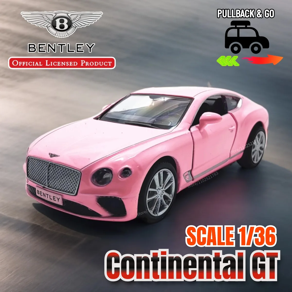 

Bentley Continental GT 1:36 Scale Pullback Toy Car Model Official Licensed Alloy Diecast Vehicle Replica Xmas Gift Kid Boy Toy