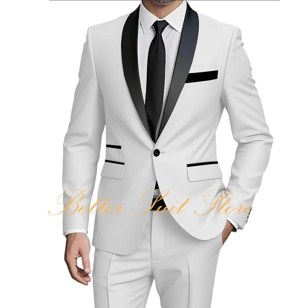 

Formal Men's Suit 2 Pieces Slim Fit Blazer Pants Set Solid Color Groom Tuxedo for Wedding Men Suits