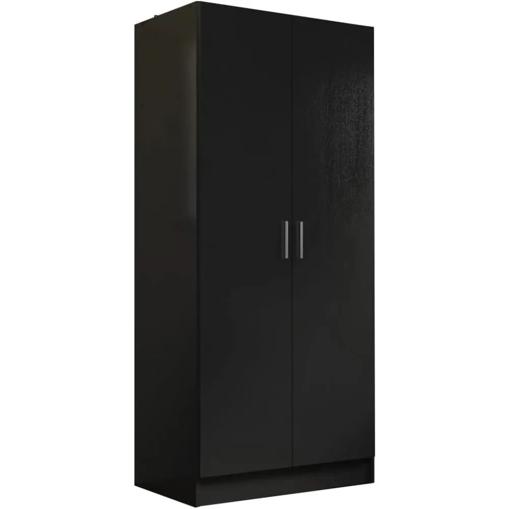 2 Door Wardrobe Armoire Closet Hanging Storage Cabinet with Shelf 31 Inch Organization Unit for Bedroom and Office - Black