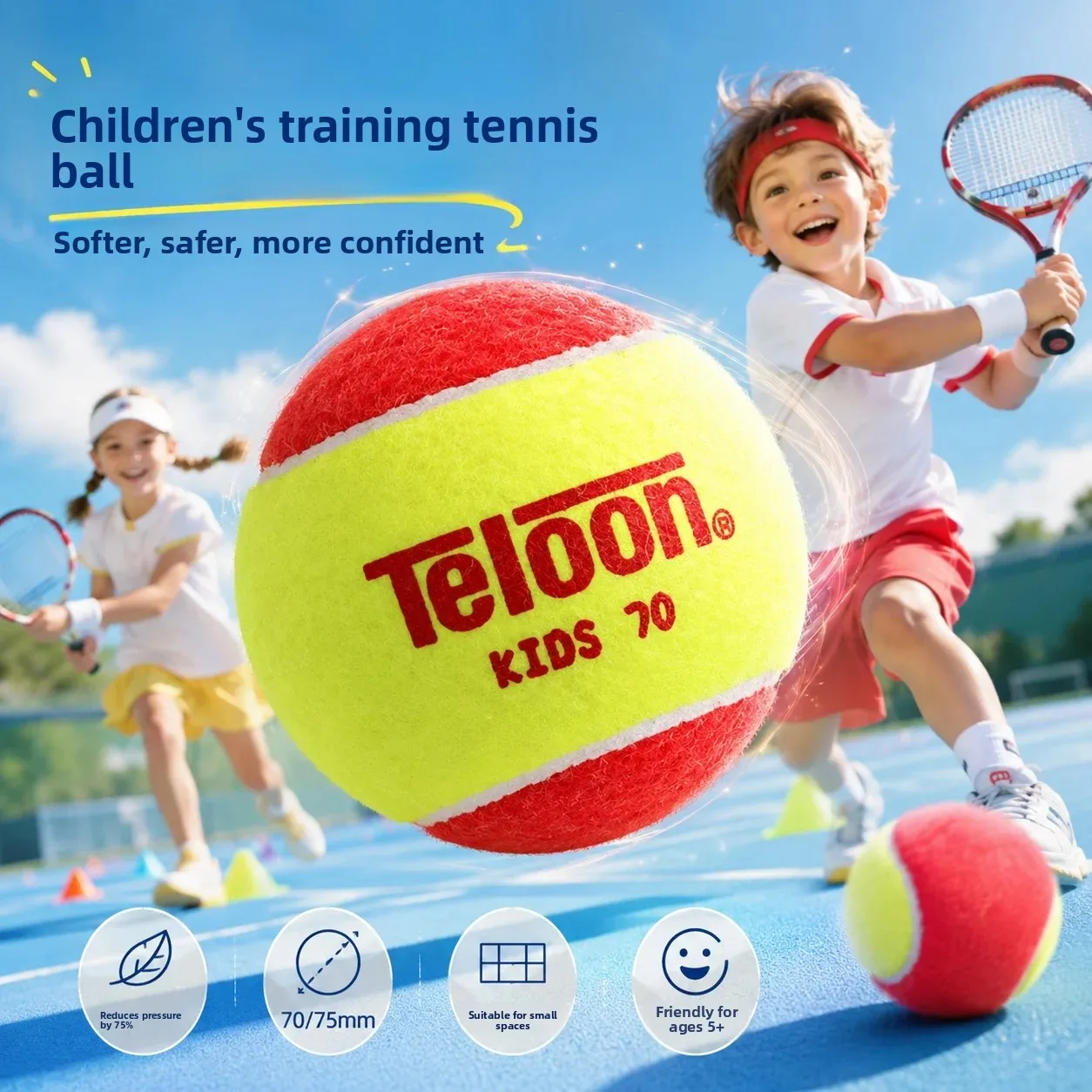 teloon-ballon-de-tennis-orange-pour-enfants-ballon-de-transition-ballon-anti-stress-ballon-d'entrainement-pour-debutants-grand-ballon-rouge-ballon-a-pois-verts