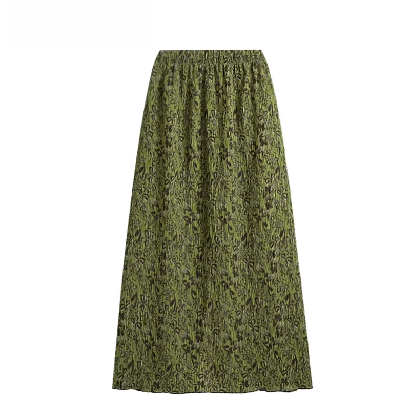 

Fashionable Large Size Floral A-Line Skirt Women's Summer Slimming Midi Skirt Commute Korean Style Loose Fit Printed Skirt