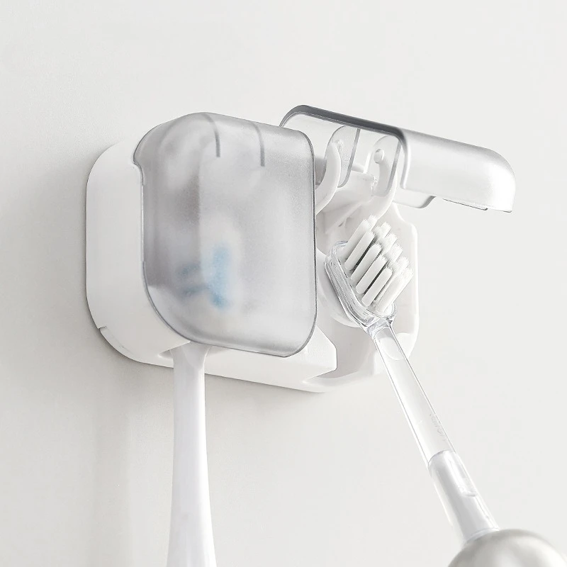 Dustproof Toothbrush Holder, Household Two-Slot Wall-Mounted Rack, Bathroom Wall-Mounted No-Drill Drainable Toothbrush Organizer