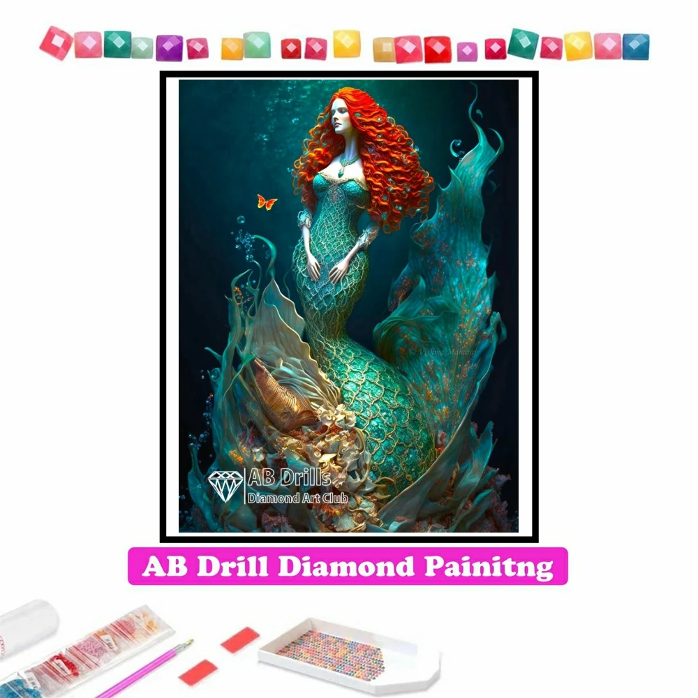 

Mermaid Pearl 5D DIY AB Diamond Painting Embroidery Fantasy Woman Rhinestones Cross Stitch Picture Mosaic Room Decor Gift