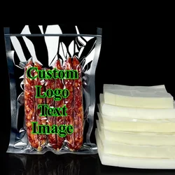 100PCS Open Top Clear Vacuum Bag DIY Custom Logo Plastic Matcha Meat Fish Fruit Heat Sealing Frozen Heatable Packaging Pouches