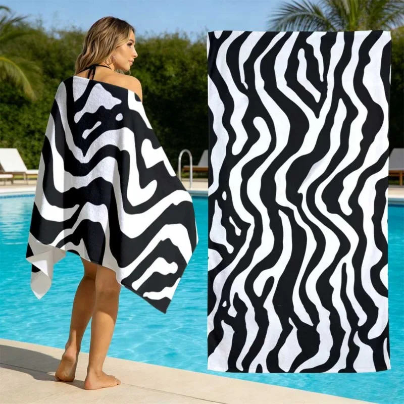 Minimal Monochrome Stripe Style Black White Wide Vertical Stripe Edge Stone Texture Print Quick Dry Pool Beach Towel