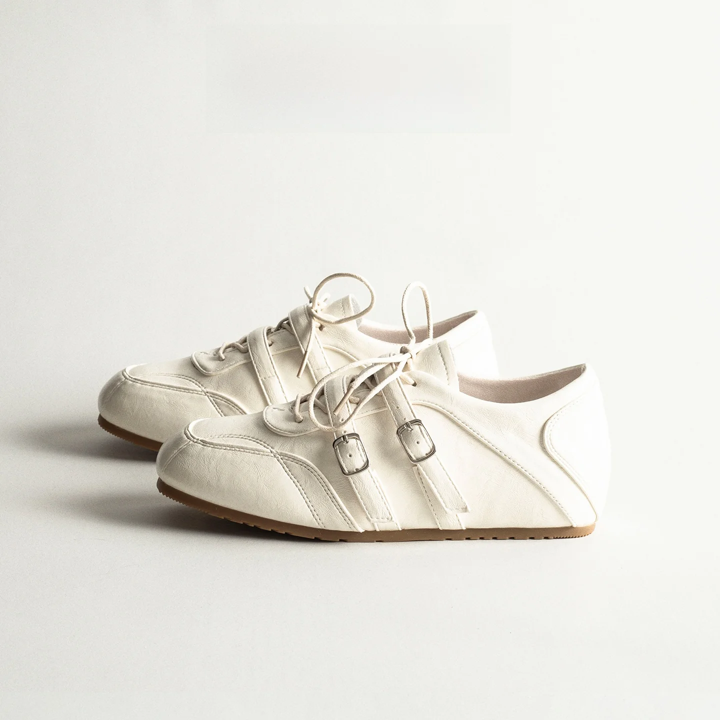 Genuine Leather Retro Ballet Deux Shoes Women's Spring Versatile Laced Soft Bottom Casual Sports Mary Janes High Top Sneakers