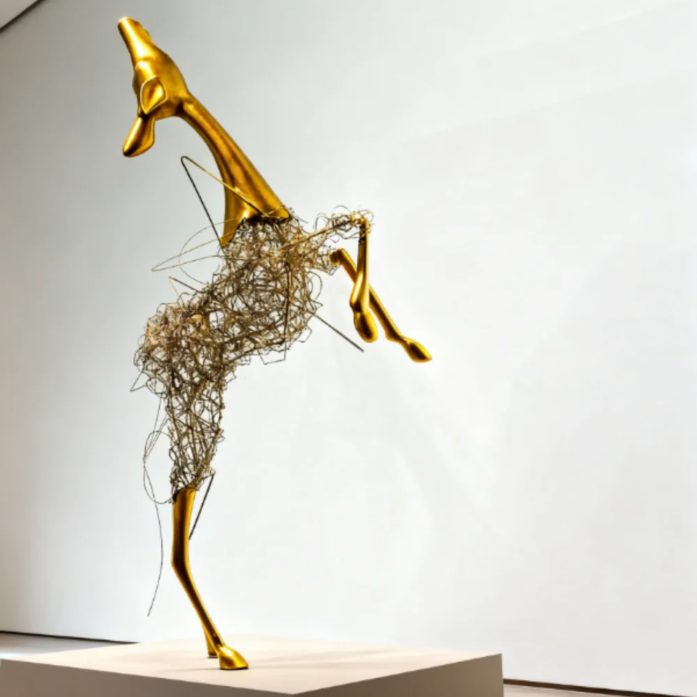※a Unique Wire-Design Fiberglass Deer Statue Resin Art Sculpture for Luxury Home Interior Decor