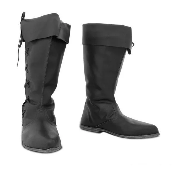 Vintage Medieval Leather High Pirate Boots Jack Sparrow Renaissance Shoes Footwear Costume Props Adult Men Halloween Carnival