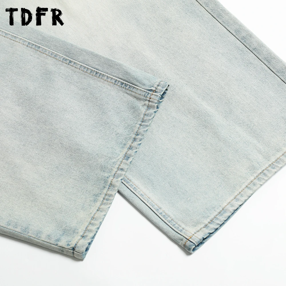 レトロシンプルなウォッシュ加工デニムパンツメンズポケットストリートルーズストレートレッグワイドレッグジーンズ男性