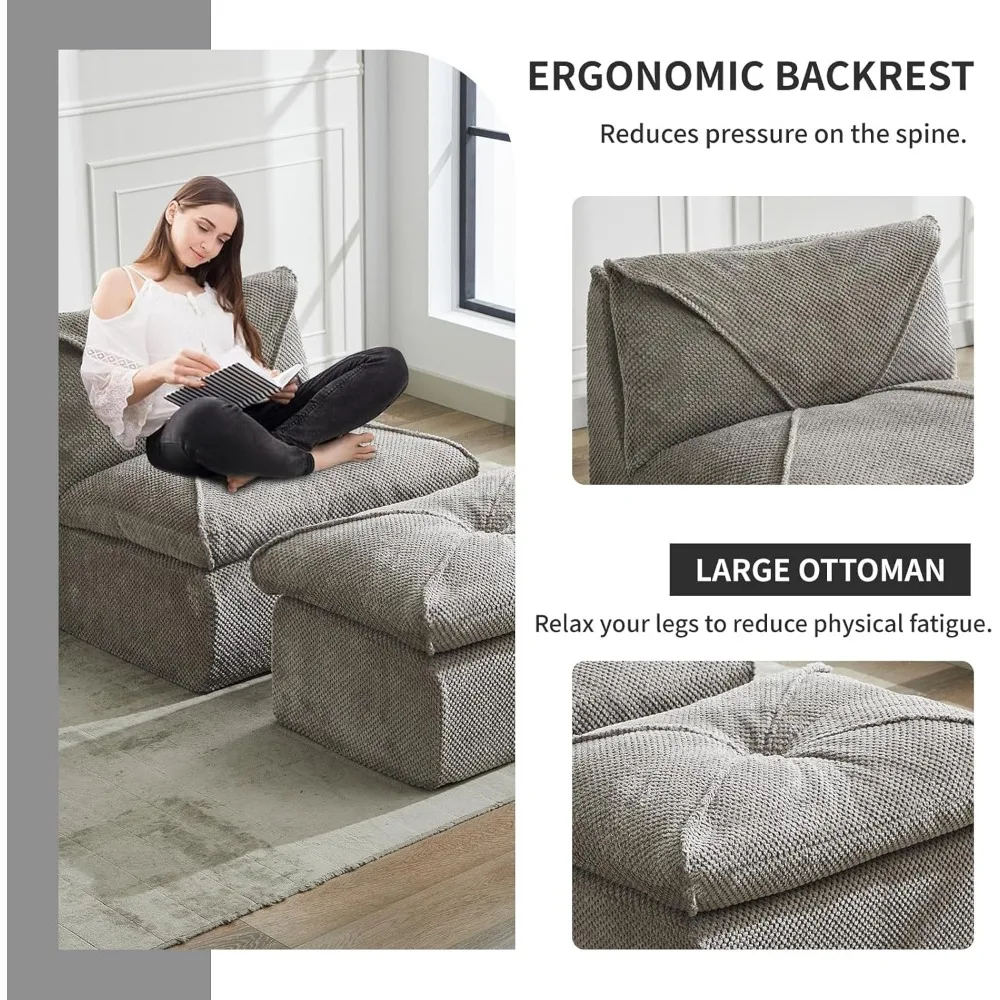 كرسي أريكة بين باج كبير جدًا وعثماني للاسترخاء المريح، مثالي للبالغين والمراهقين مع دعم رغوة معزز #4