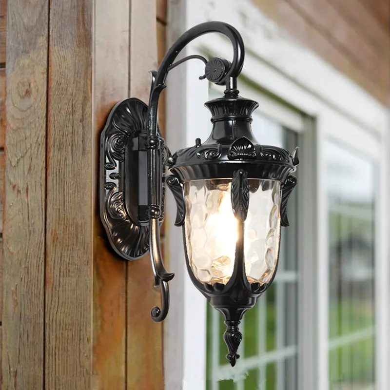 Outdoor Wall Light Garden Black Wall Lamp Pathway Glass Wall Sconce Home Vintage Wall Lighting Hotel Glass Wall Lights Free Bulb