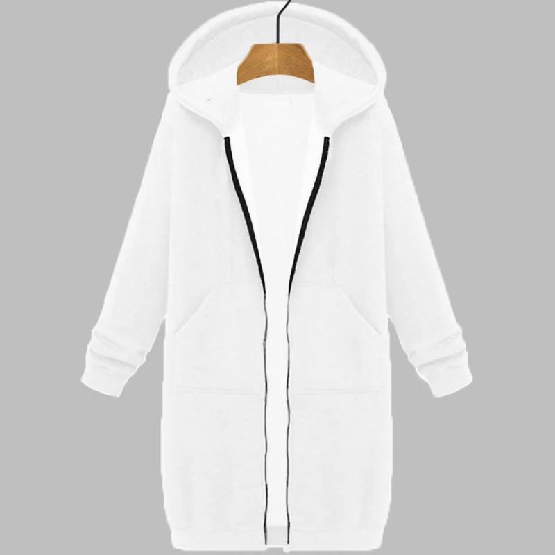 Zip Up Hooded Oversized Fleece Long Tunic Sweatshirts Casual Long Sleeve Fall Winter Jacket Coat Pockets Solid Women Clothing