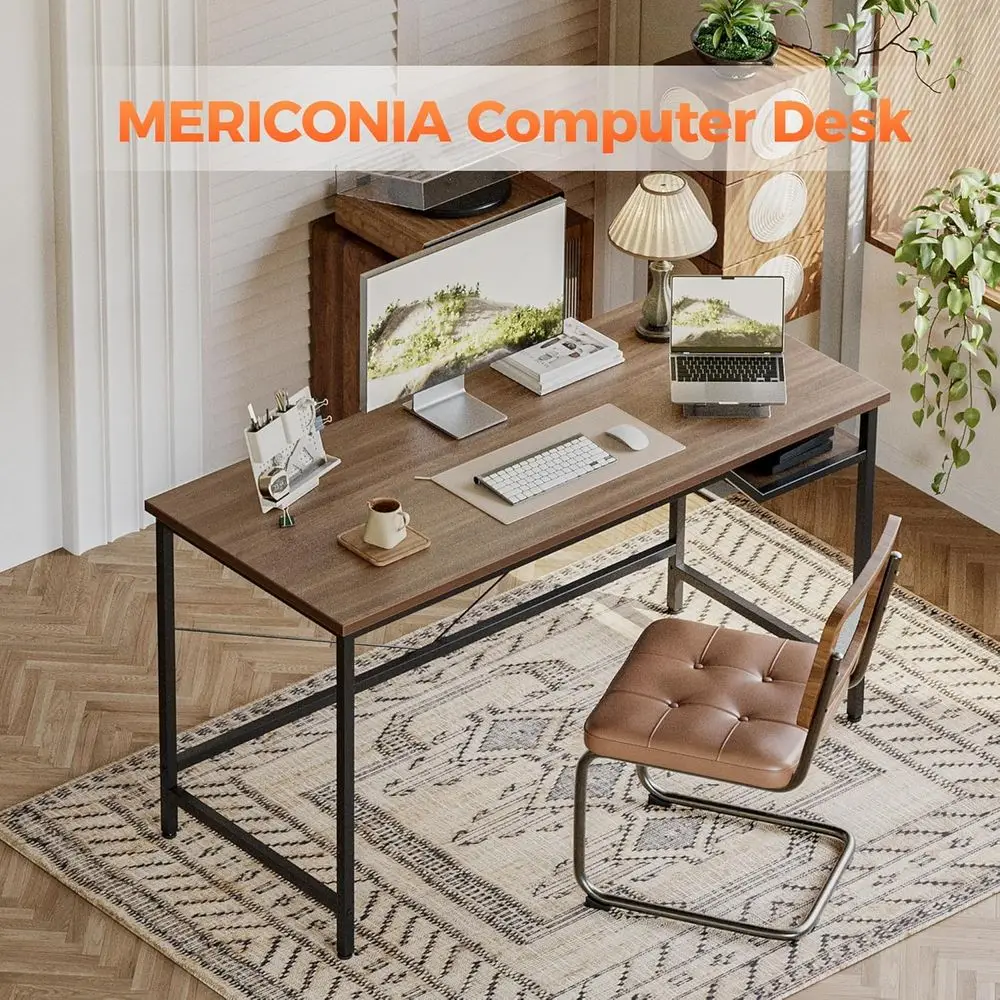 Mesa para jogos compacta 48 com prateleira, acabamento em nogueira, ideal para escritórios domésticos e espaços de estudo