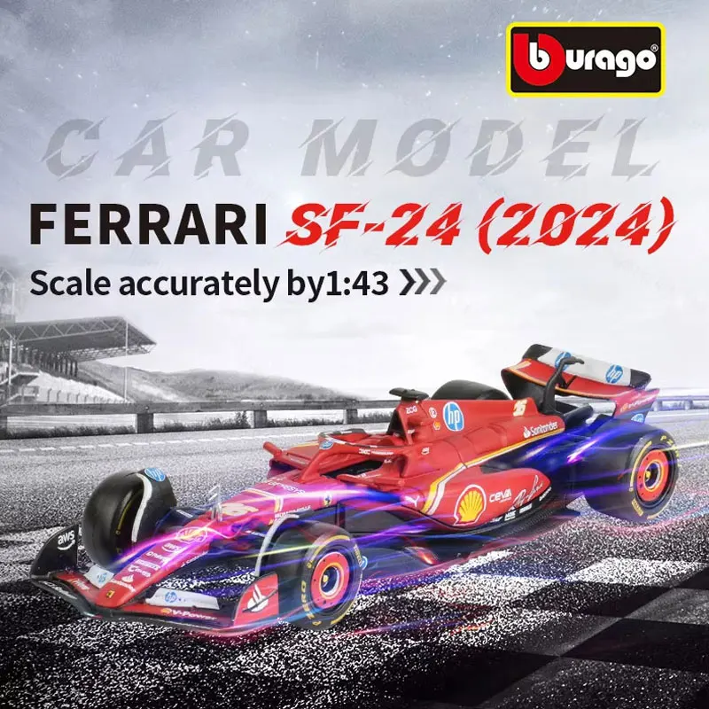 2024 Bburago Miniature Car 1/43 SF24 Model #16#55 Alloy Diecast Racing Car Metal Formula One Ferrari F1 Vehicle Toys with Helmet