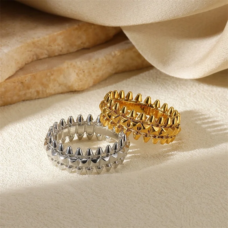 Image of Edelstahl Vintage Kugel Ringe für Frauen Gold Farbe Geometrische Ringe Boho Schmuck Hip Hop Party Hochzeit Schmuck Geschenke