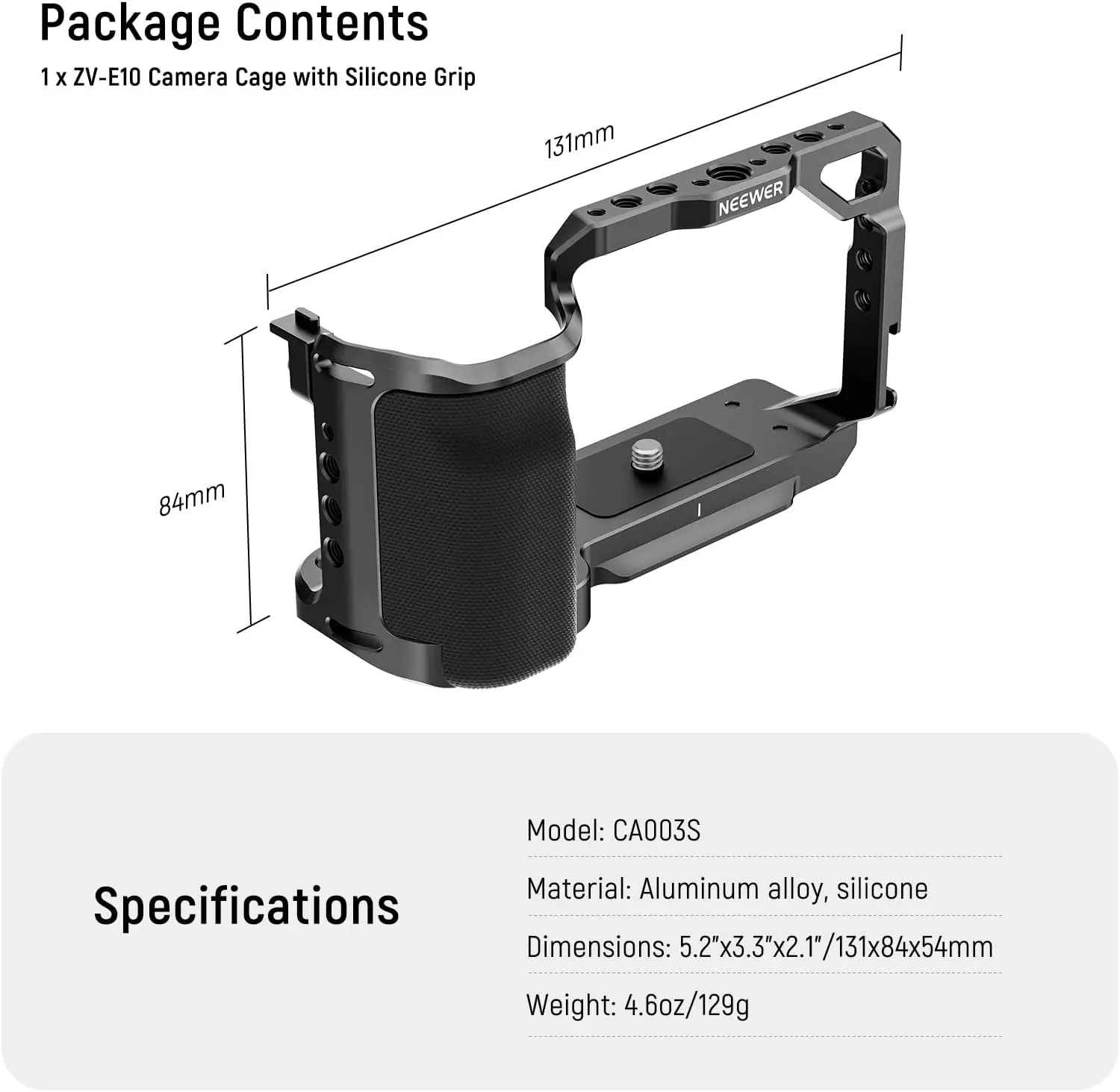 NEEWER ZV-E10 Kamerakäfig mit Silikongriff, Arca-Typ QR-Basis, schützendes Metall-Video-Rig für DJI RS Gimbals Sony ZV-E10 – Detail 7