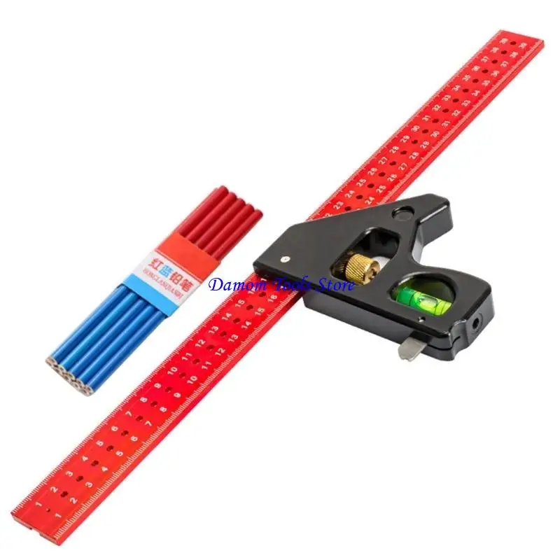 

57BE 1Pc Adjustable Carpenter Square And 10Pcs Pencil Set For Precise Measurements