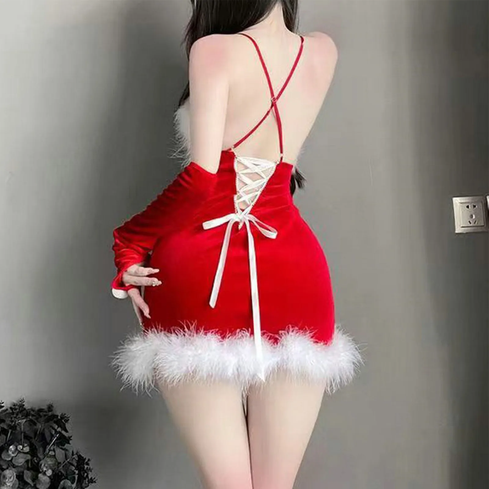 Christmas Cosplay Costume Santa Claus Women\'S Velvet Dress Sexy Lingerie Rabbit Girl Uniform Cloak Set Kawaii Rabbit Dresses