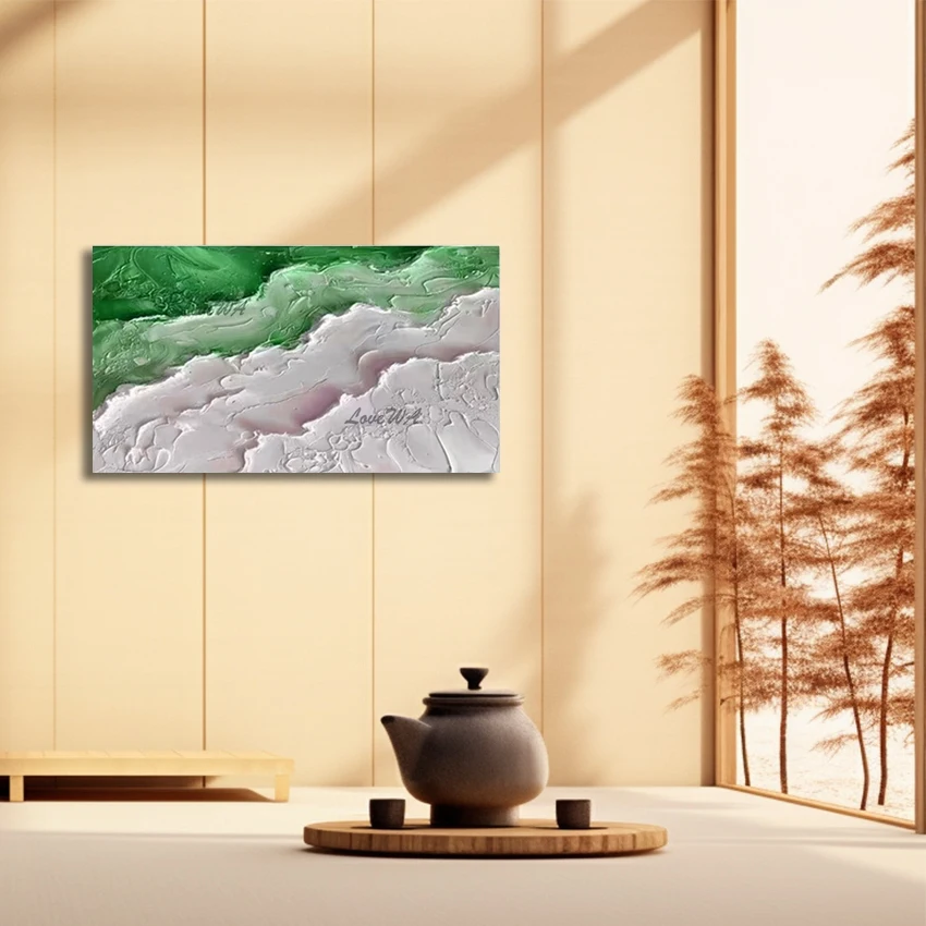 

Canvas Abstract Picture Art Wall, Frameless, Palette Knife Oil Paintings, Beach Sea Wave Textured Hand Drawing, Simple Design