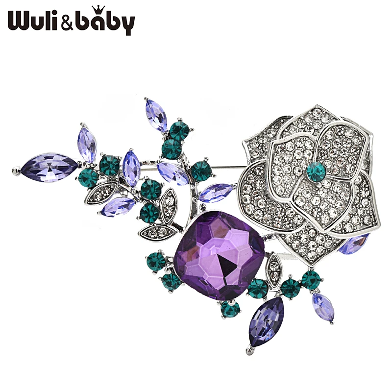 

Wuli&baby Luxury Beautiful Flower Brooches For Women Unisex 4-color Rhinestone Rose-flower Elegant Party Office Brooch Pins Gift