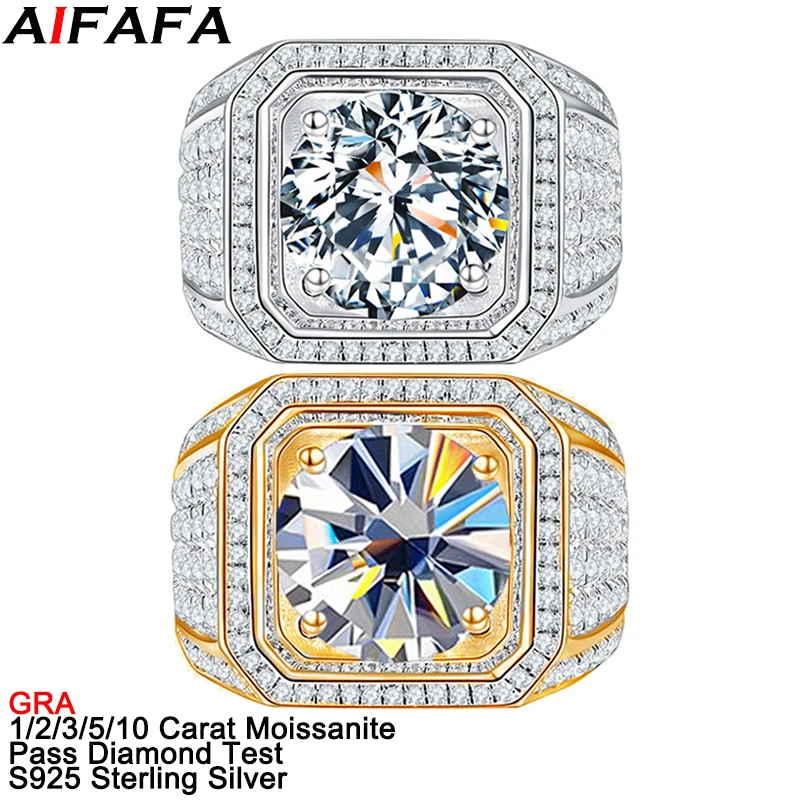 

1/2/3/5/10 Carat D Color Moissanite Gold Rings for Men Women Moissanita Sparkle Lab Diamond S925 Silver Man Ring Fine Jewelry