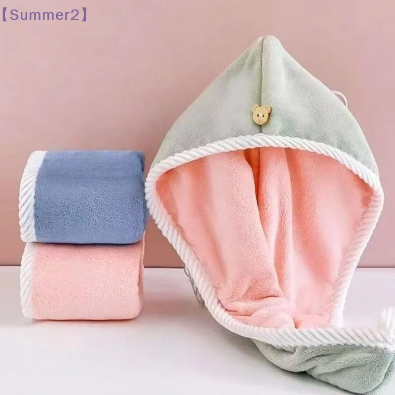 【Xia2】1/3Pcs Double Layer Microfiber Hair Drying Cap Absorbent Hair Turban With Button Quick Drying Towel For Shower Bath Makeup view 5