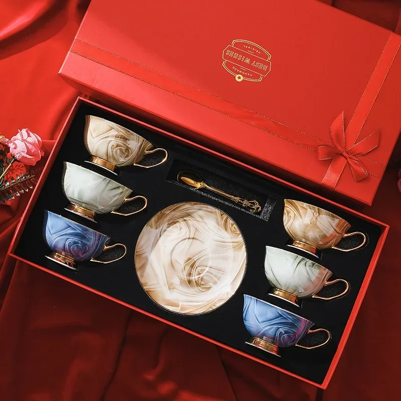 European High Value Tea Cups and Tea Set, Creative and Exquisite Companion Gift, Bone China Coffee Cups and Saucers Set.