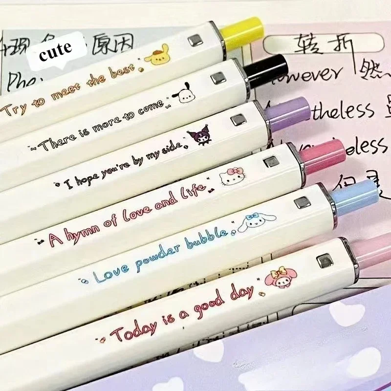 Sanrio Kawaii Cinnamoroll Push Gel Pen 0.5mm Black Ink Gel Pen Ballpoint Pen Caryoon Ballpoint Pens Cute Korean School Supplies