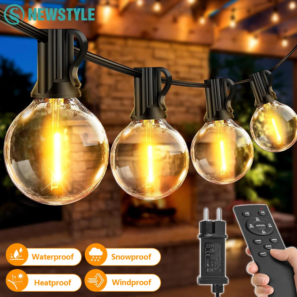 Dimmable Outdoor G40 String Lights with 3 Lighting Modes and