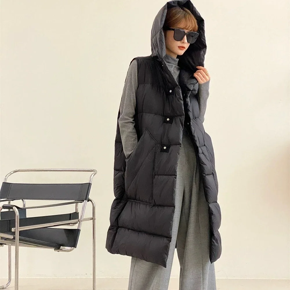 2024 Fashion Overcoat Ladies Oversized Down Jacket Women\'s Winter Long Hooded and Loose Down Vest Thickening New America