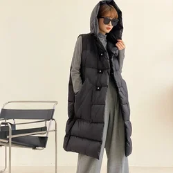 2024 Fashion Overcoat Ladies Oversized Down Jacket Women's Winter Long Hooded and Loose Down Vest Thickening New America