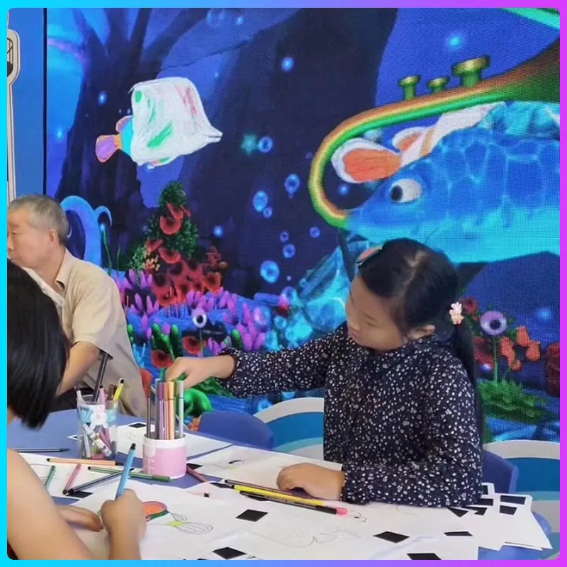 Kids Naughty Fort 3D Interactive Graffiti Wall Magic Brush Projection Induction Fish Drawing Amusement Game Equipment