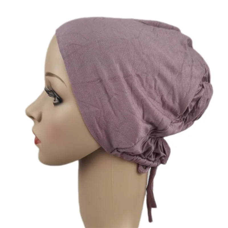 

2025 мусульманских женщин, эластичный трикотаж с завязками на спине, хиджаб, шапки с шарфом, мягкая повязка на голову, тюрбан, капот, исламский арабский платок, кепка Mujer