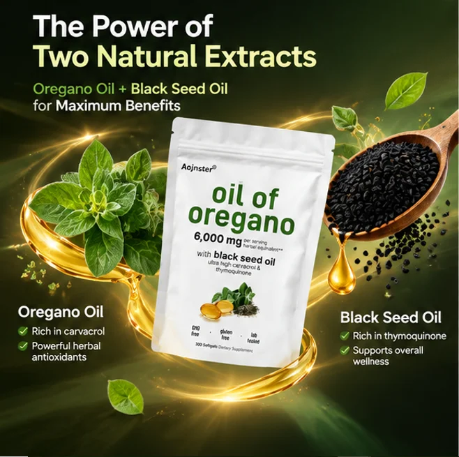 Plant‑Derived Oregano Oil Softgels,Combined with Black Seed Oil,Nutritional Daily Supplement,300 Softgels